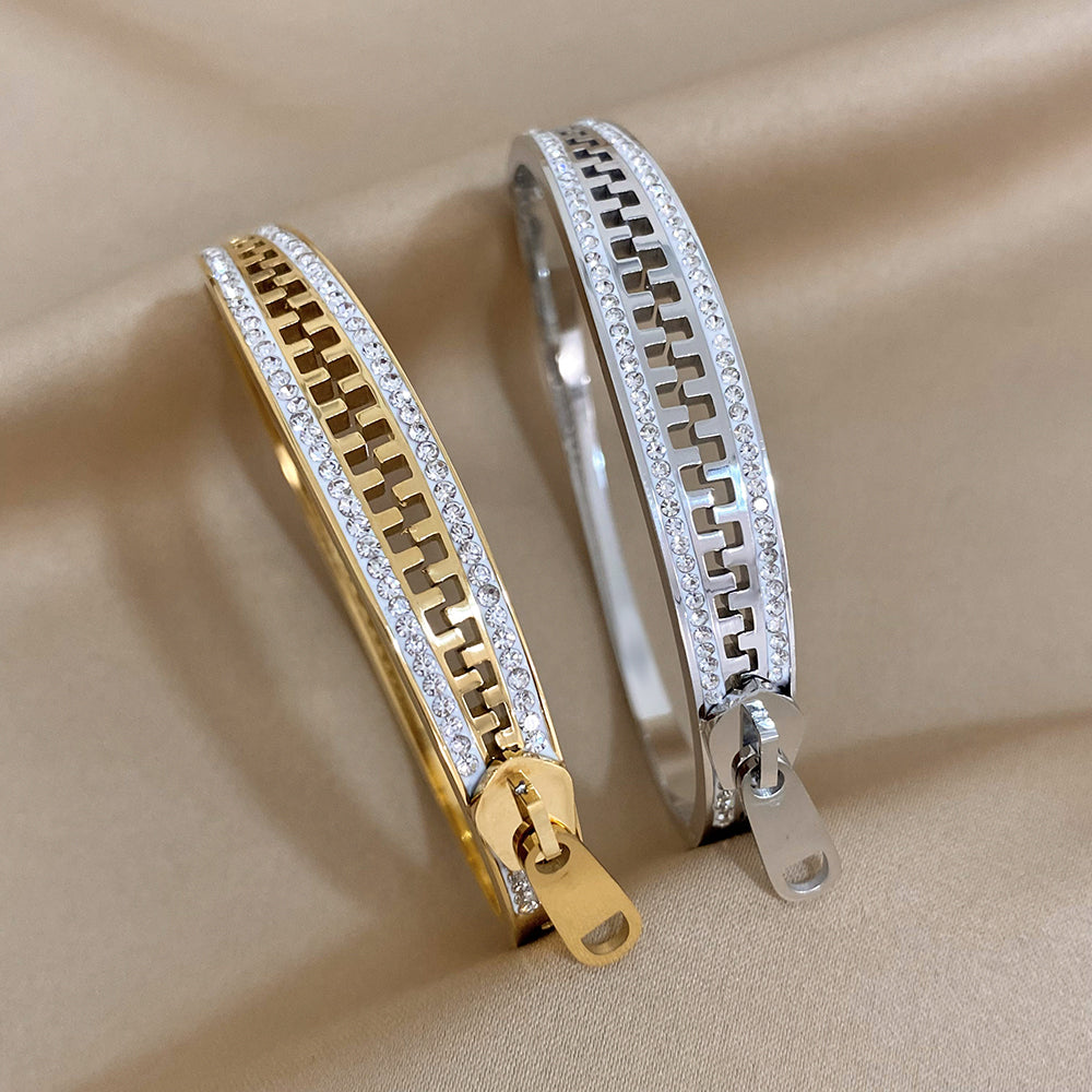 Zipper-Inspired Crystal Accent Gold Bracelet