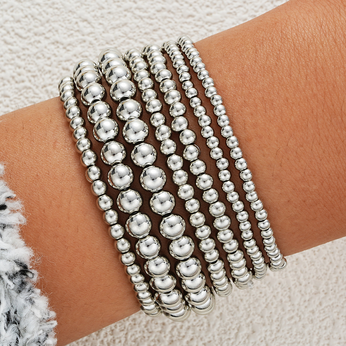 6pc Polished Gold Beaded Bracelet Stack