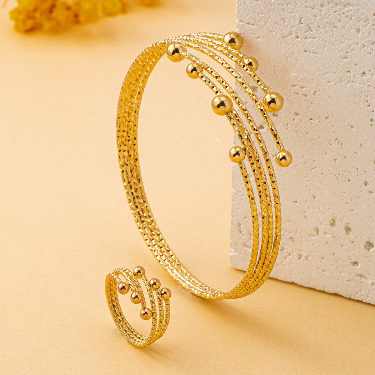 2pc Beaded Coil Bracelet & Ring Set