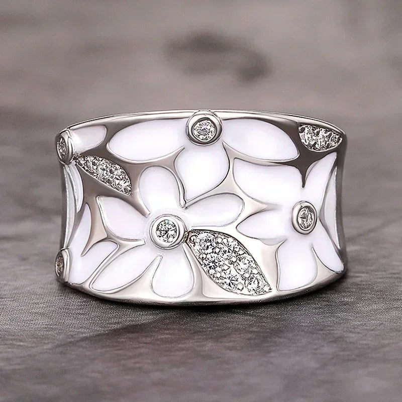 Pink Enamel Floral Band Ring