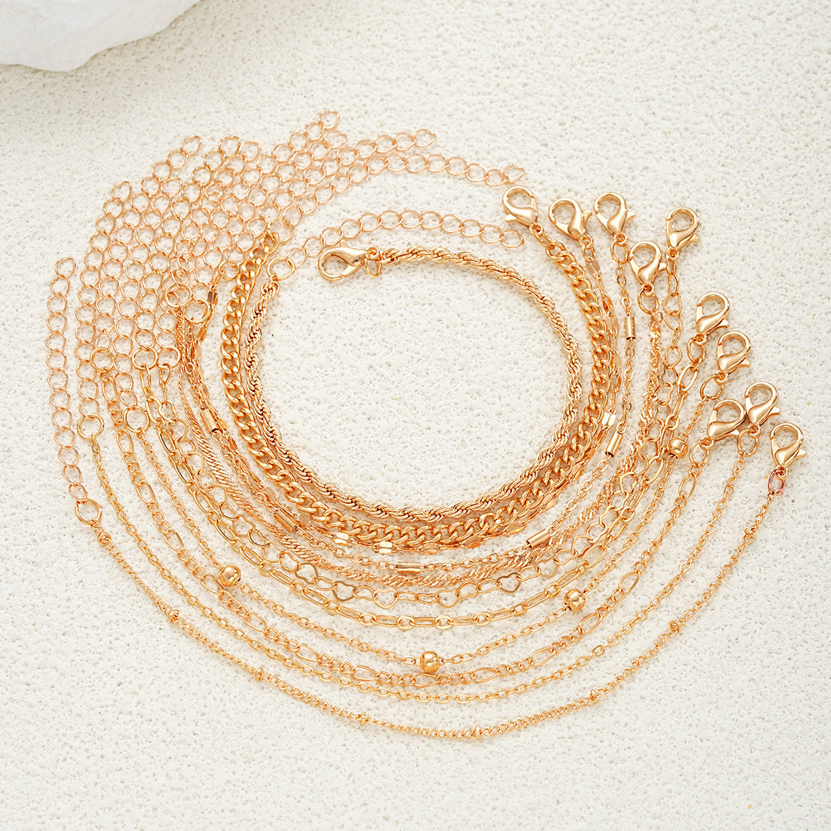 10pc Dainty Gold Chain Bracelet Set