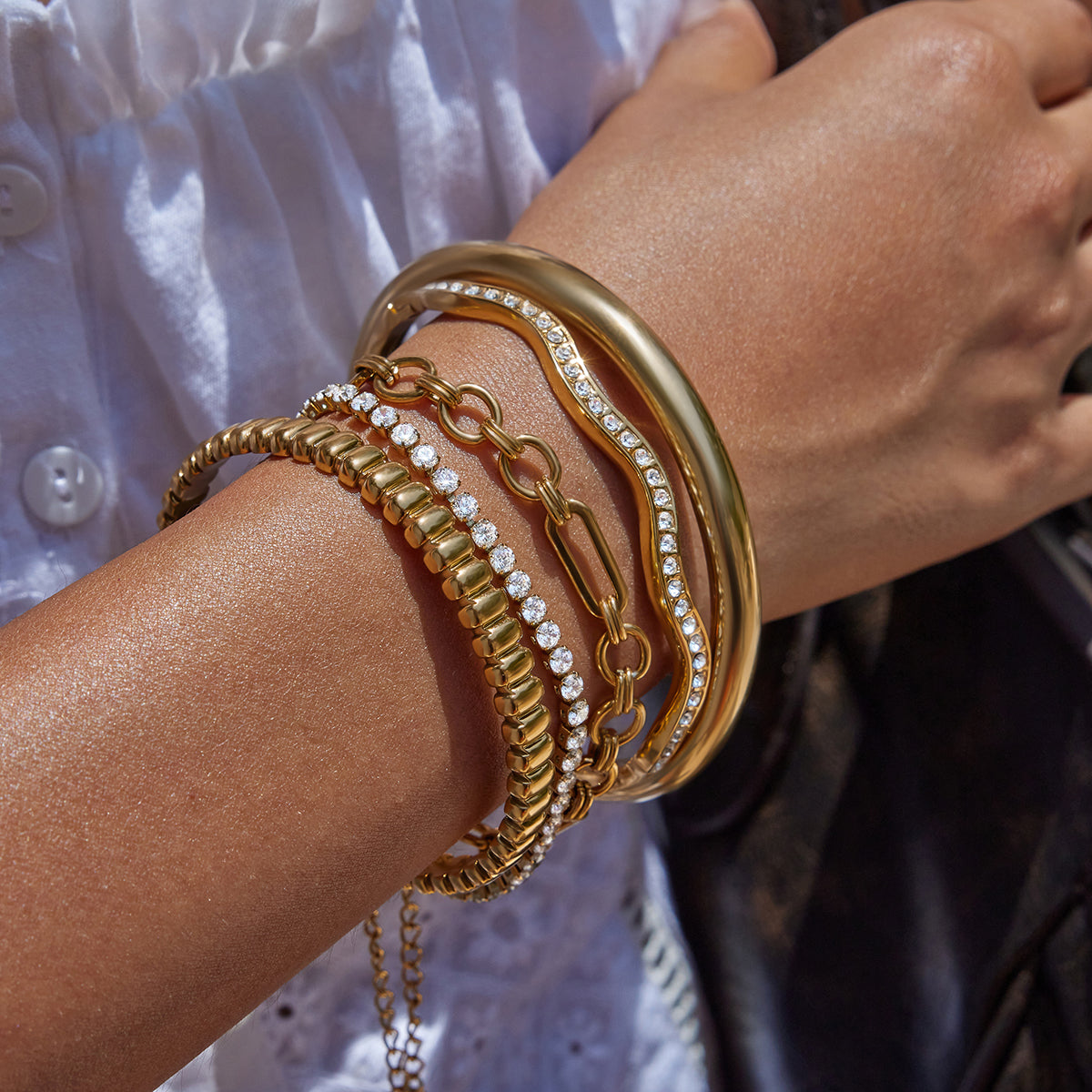 5pc Gold & Crystal Accent Bracelet Stack