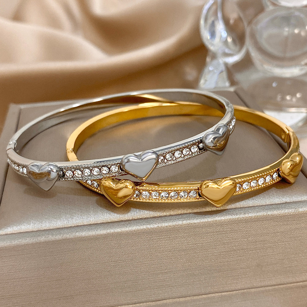 3-Heart Gold Bangle Bracelet