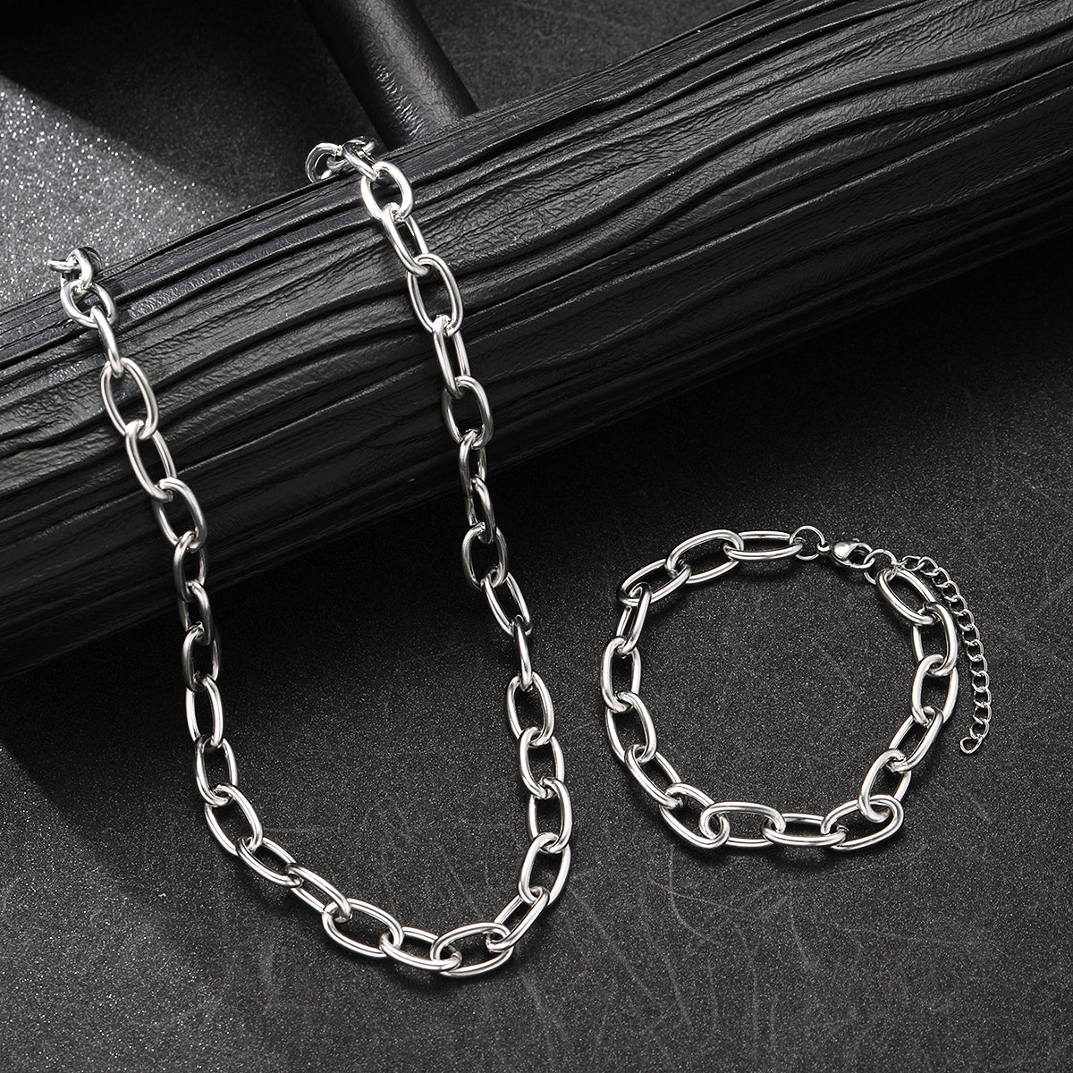 2pc Chunky Chain Necklace & Bracelet Set