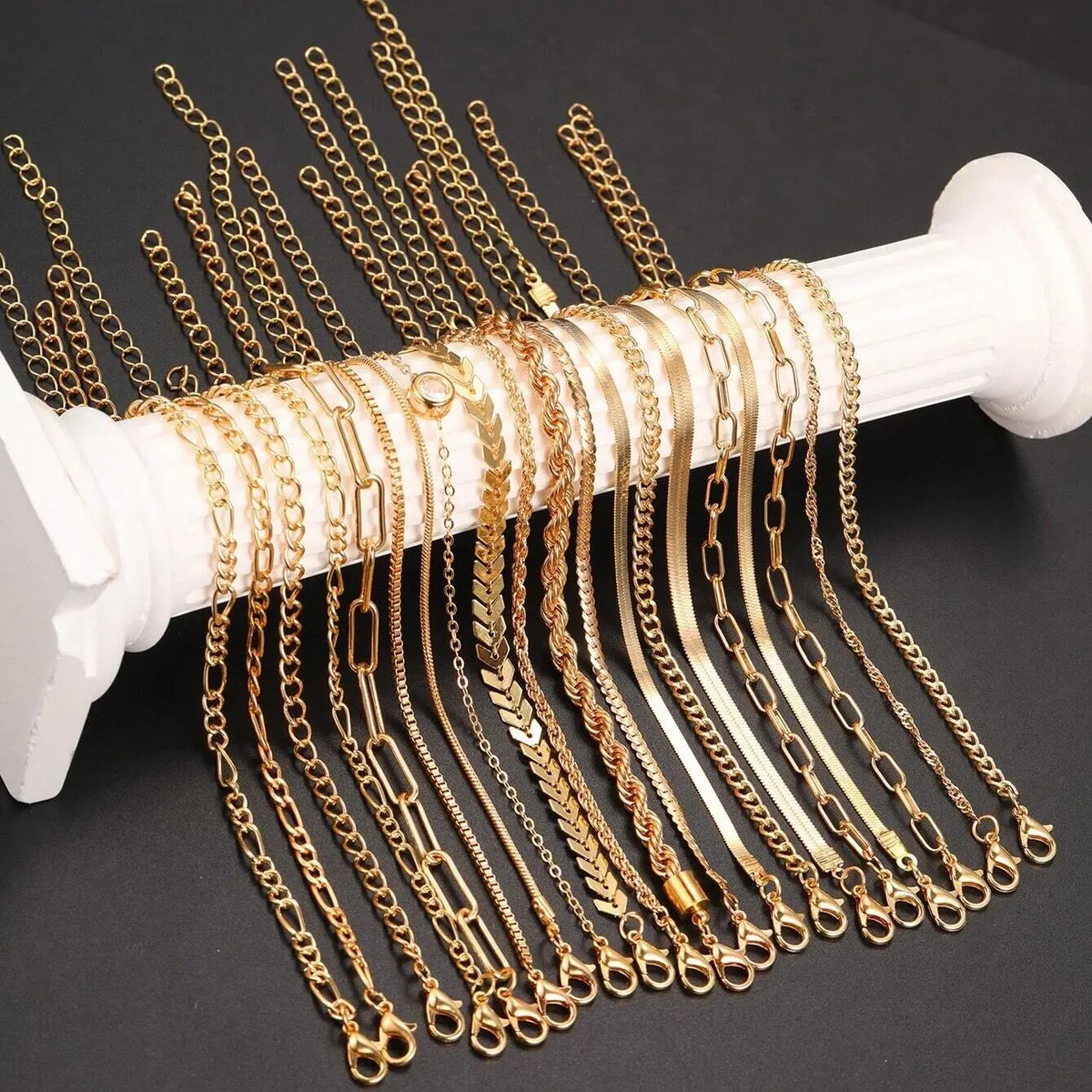 20pc Gold Chain Bracelet Stack