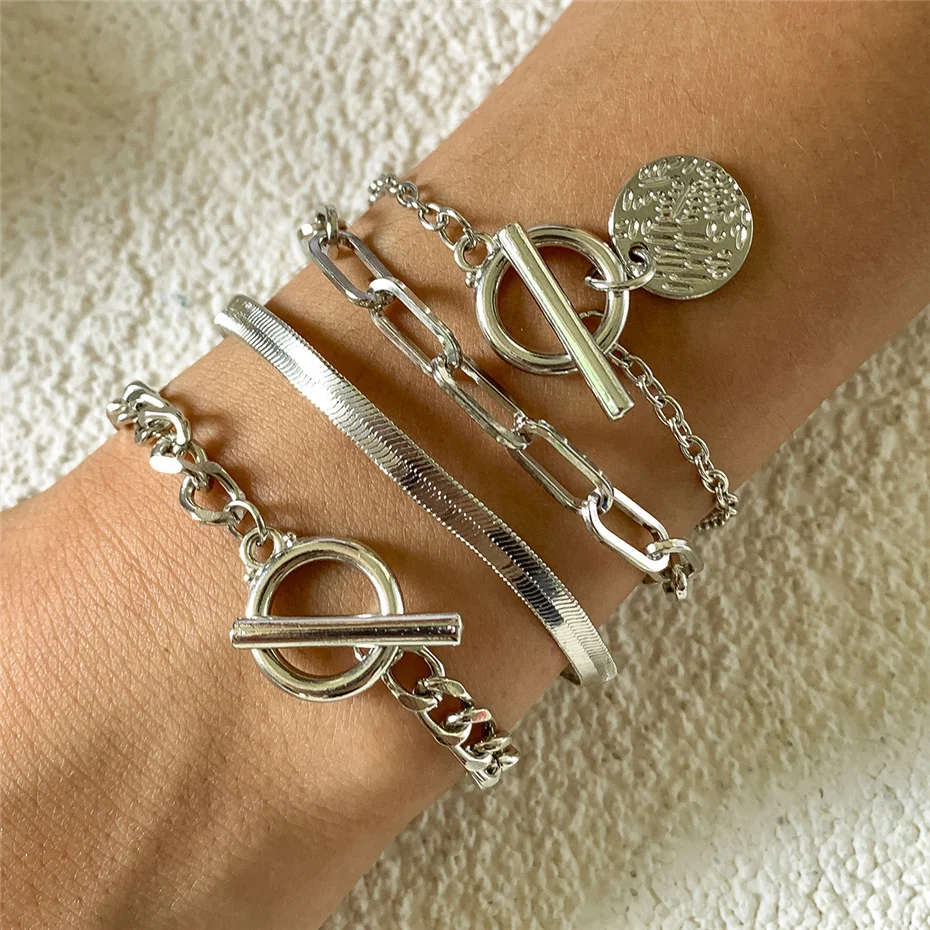 4pc Dainty Toggle Clasp Bracelet Stack