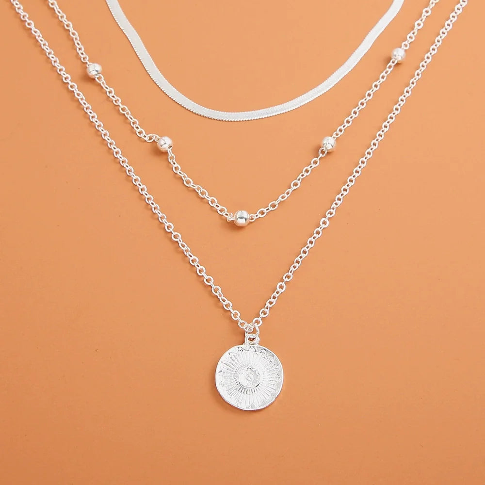 3-Layer Gold Sunflower Pendant Necklace