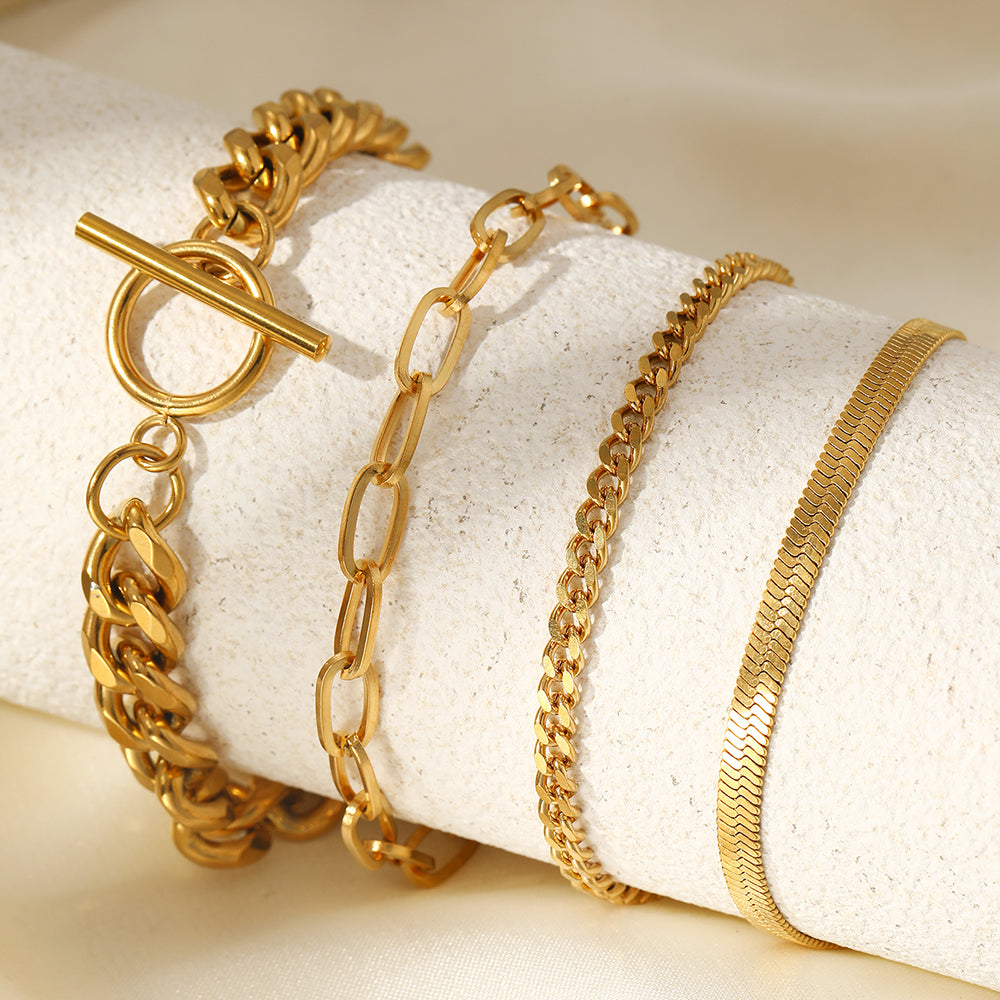 4pc Chunky Gold Chain Bracelet Stack