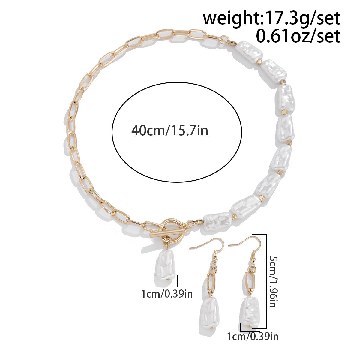 2pc Asymmetrical Pearl Link Jewelry Set