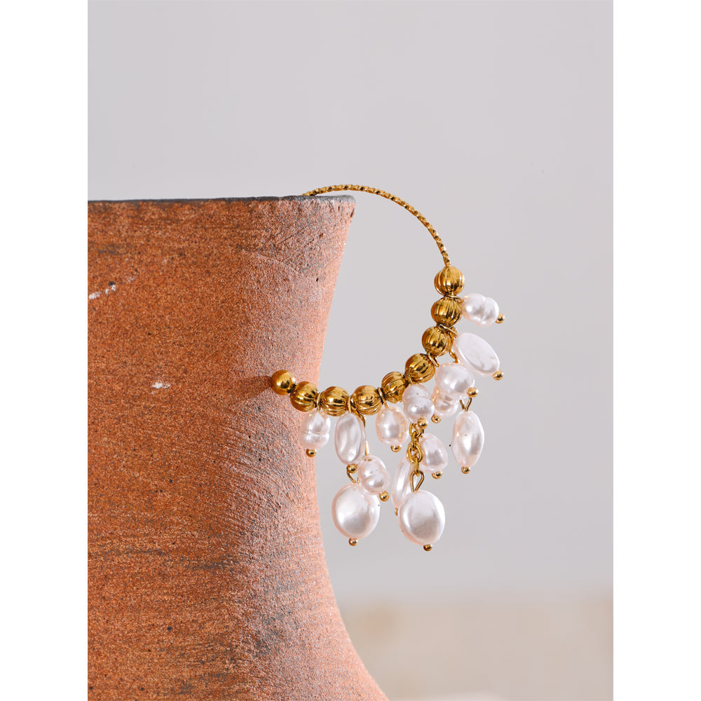 Baroque Pearl Drop Hoop Earrings