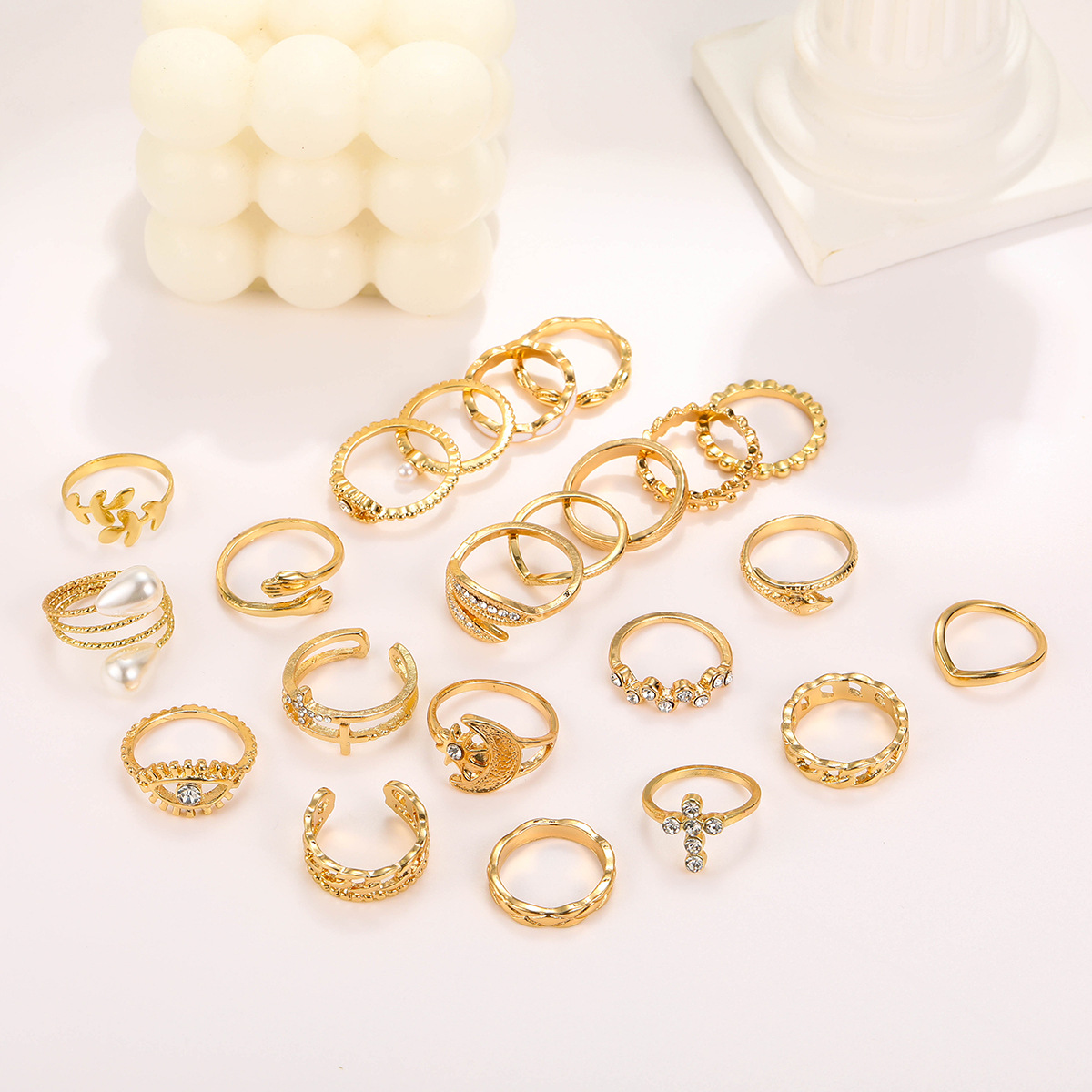 23pc Retro Punk Geometric Ring Set