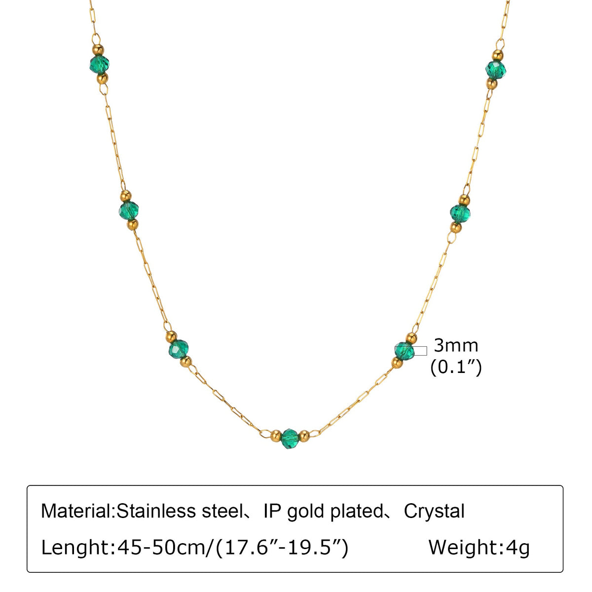 Dainty Green Crystal Bead Necklace