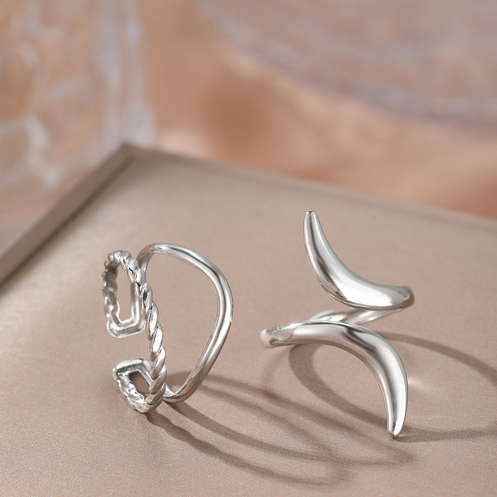2pc Crescent Curve Gold Ring Set