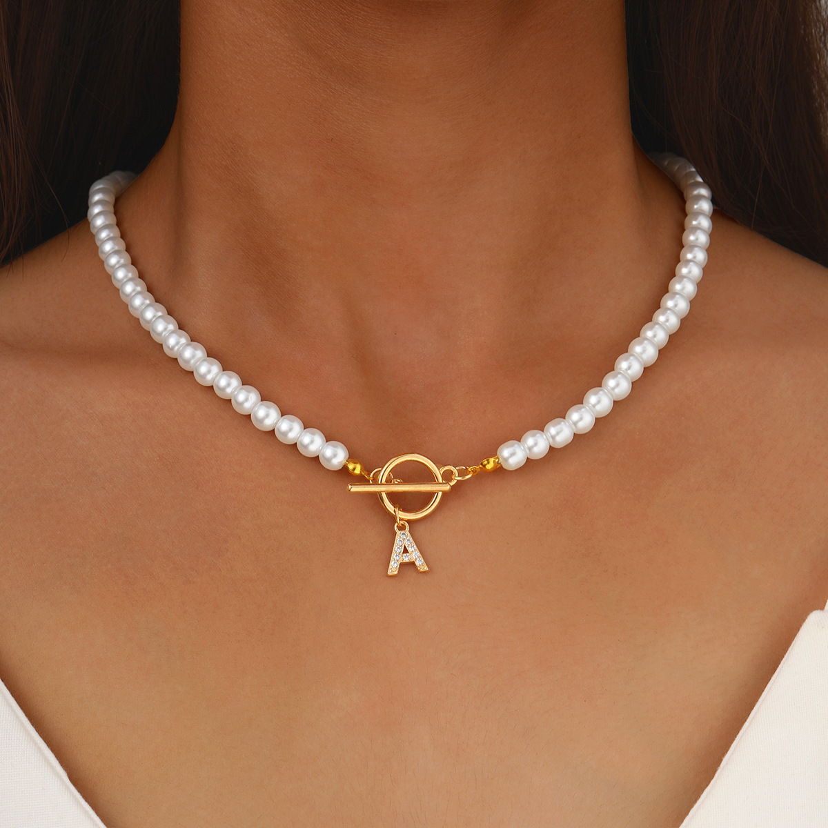 Pearl Initial Toggle Necklace