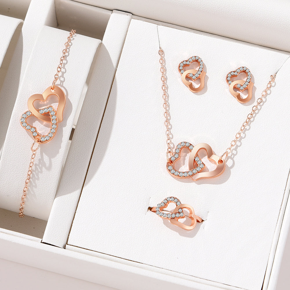 4pc Crystal Interlocking Heart Jewelry Set