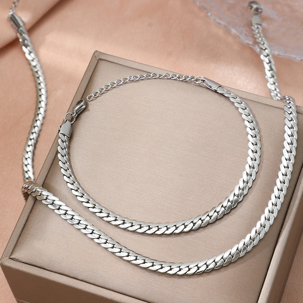 2pc Gold Cuban Chain Necklace & Bracelet Set