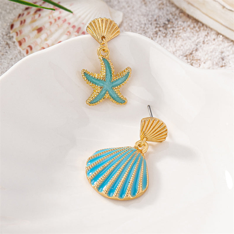 Asymmetrical Shell Starfish Earrings