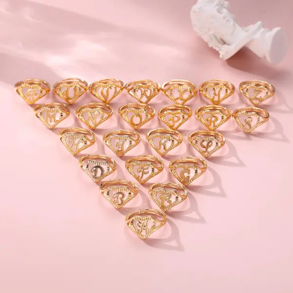 Heart & Letter Design Cuff Ring