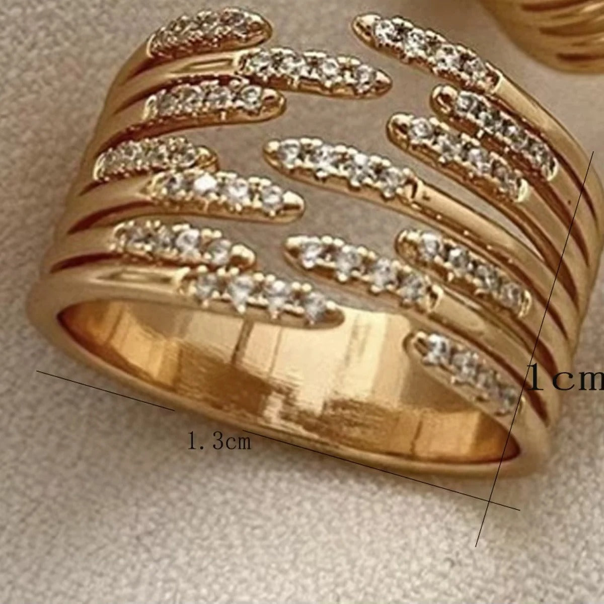 Asymmetric Rhinestone Splitting Wave Ring