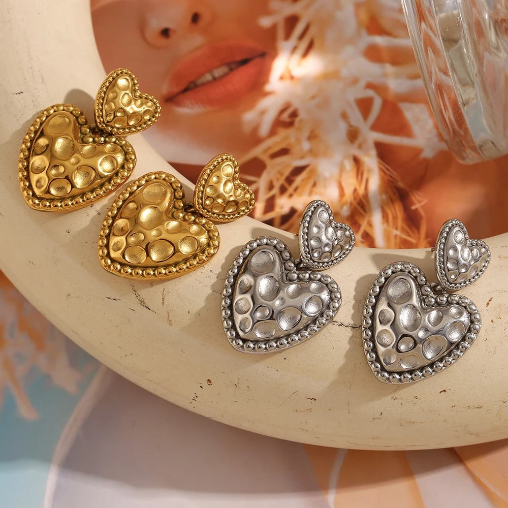 Beaded Edge Double Heart Earrings