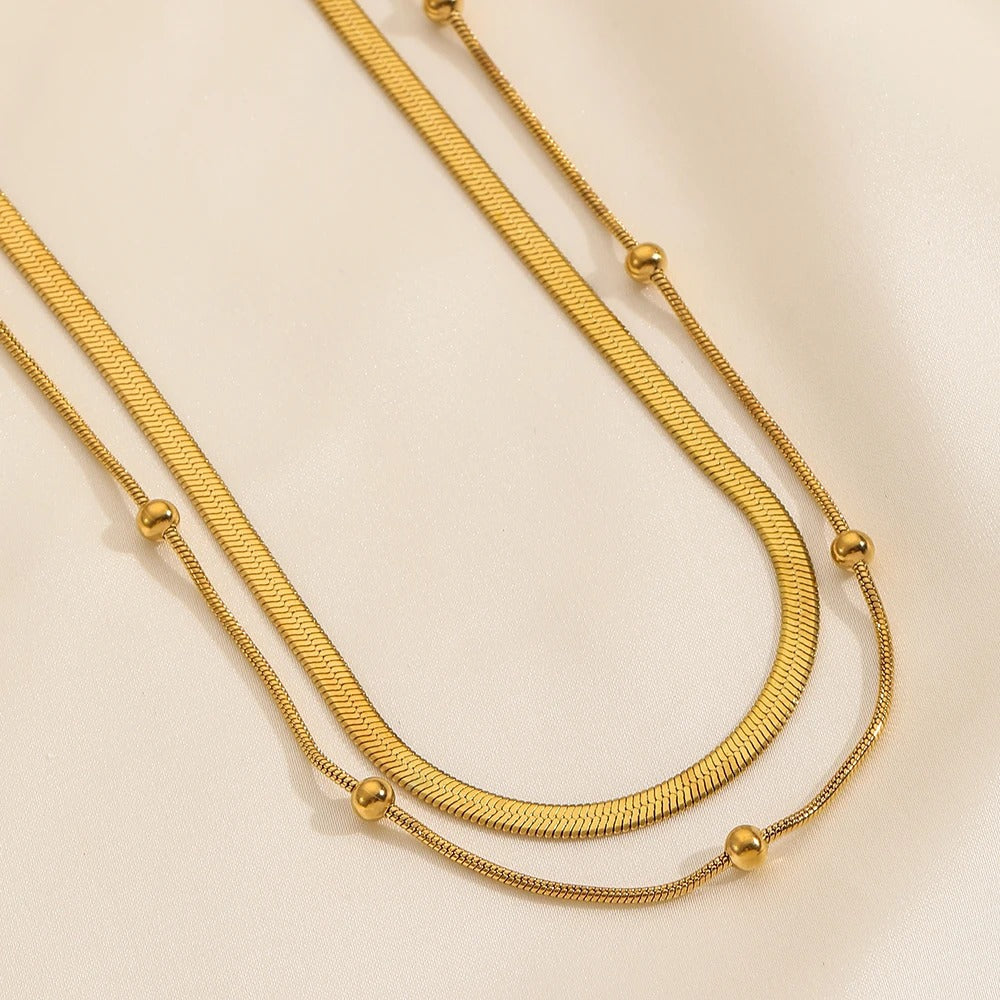 2 Layer Circular Bead Snake Bone Necklace