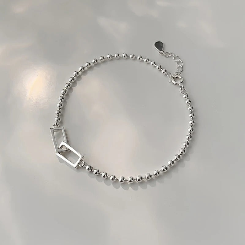 Sterling Silver Geometric Square Beads Bracelet