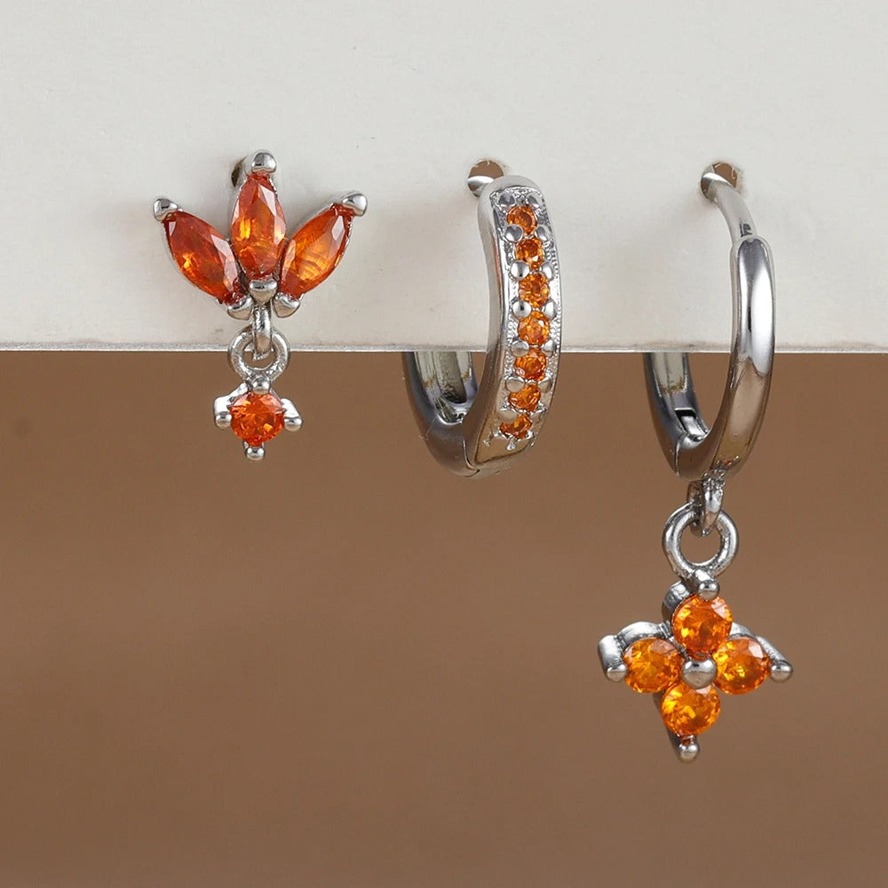 3pc Orange Floral Assorted Earrings Set