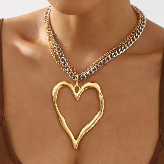 Big Heart Layered Collarbone Chain Necklace