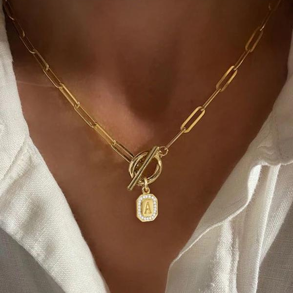 Initial Block Toggle Necklace
