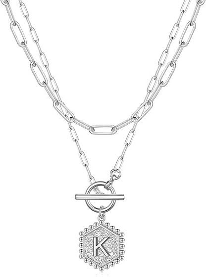 2pc Initial Toggle Necklace Set
