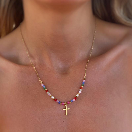 Colorful Beaded Cross Necklace