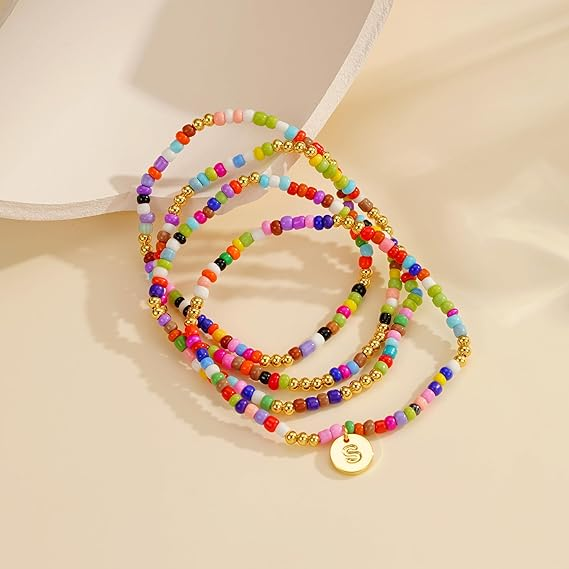 Colorful Multi Layer Initial Bead Bracelet