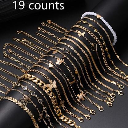 19 pc Boho Stackable Anklet Set