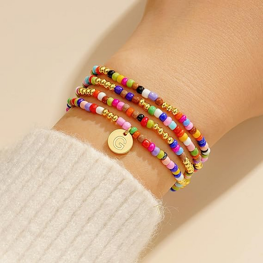Colorful Multi Layer Initial Bead Bracelet