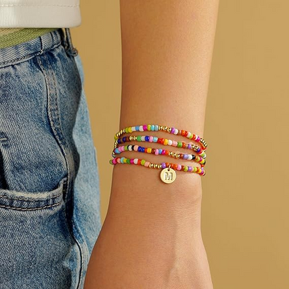 Colorful Multi Layer Initial Bead Bracelet