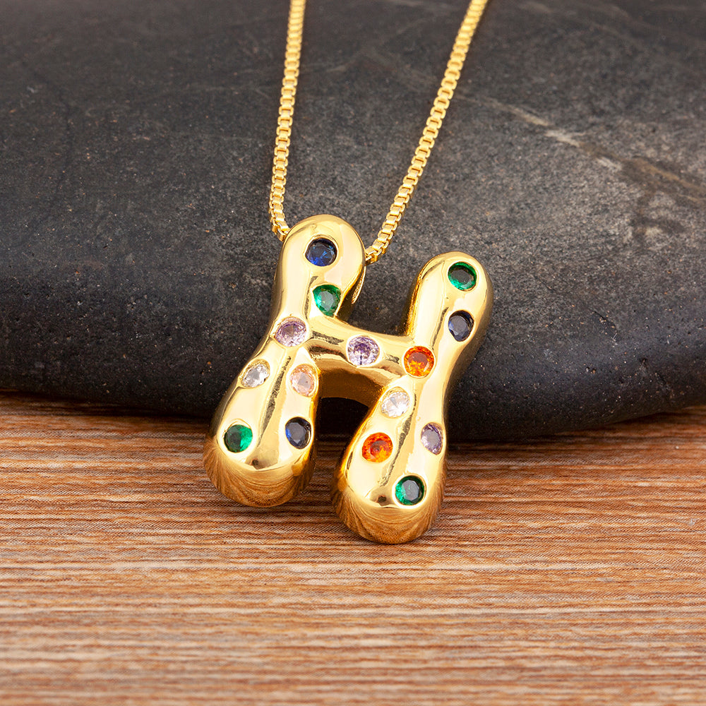 Colorful Gem Bubble Initial Pendant Necklace