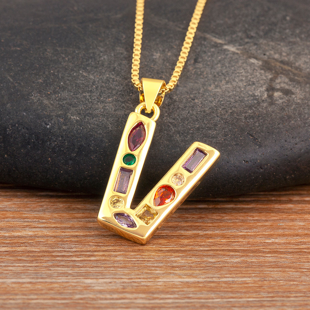 Colorful Gemstone Initial Pendant Necklace
