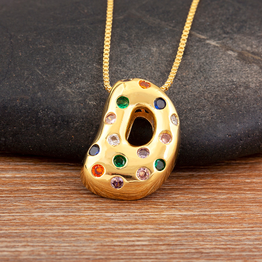 Colorful Gem Bubble Initial Pendant Necklace