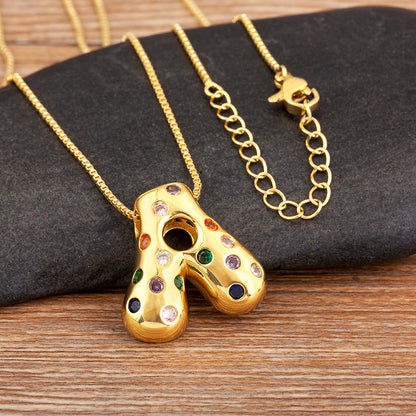 Colorful Gem Bubble Initial Pendant Necklace