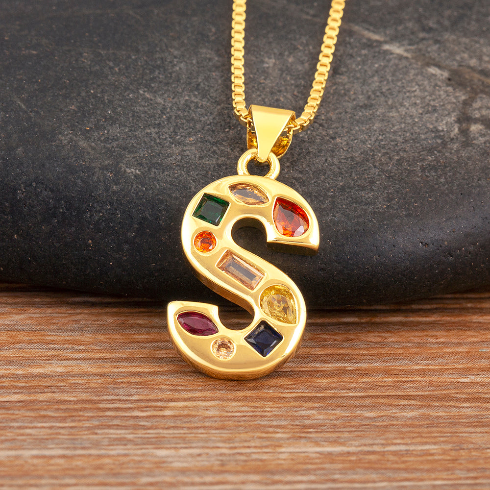 Colorful Gemstone Initial Pendant Necklace