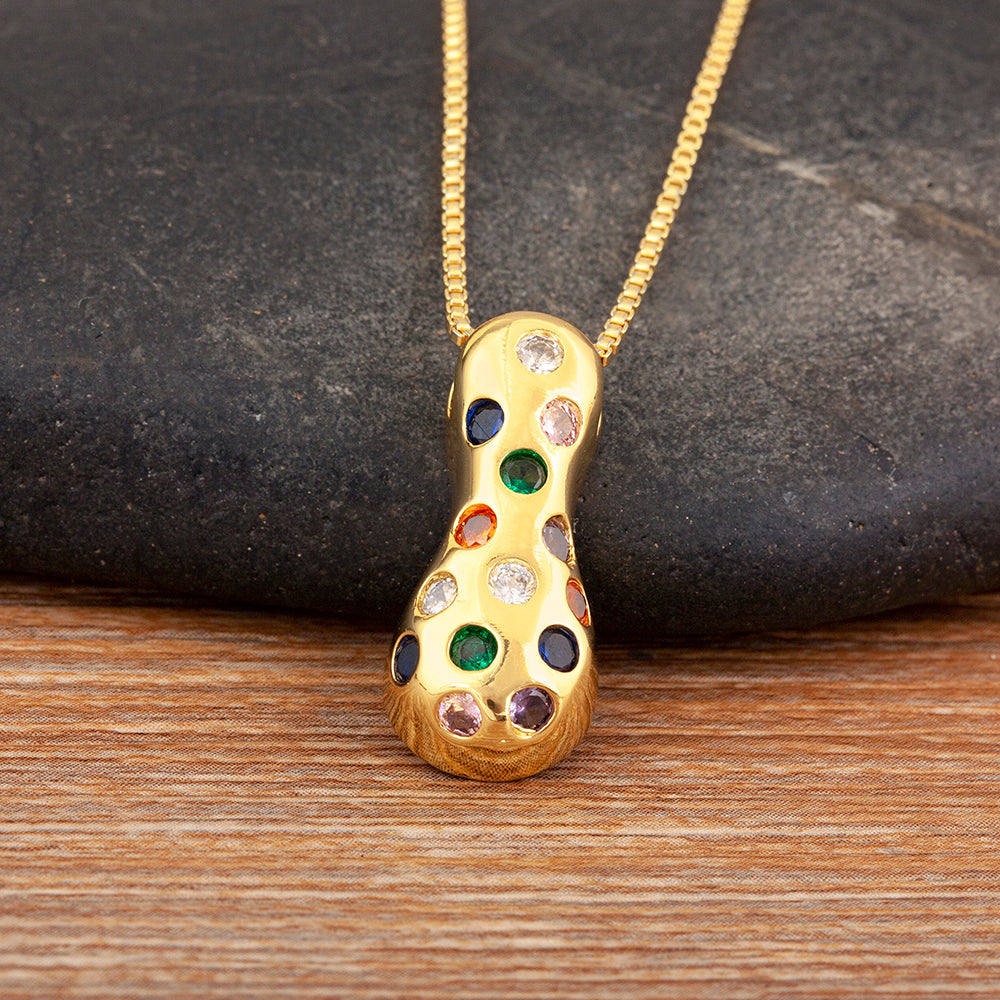 Colorful Gem Bubble Initial Pendant Necklace