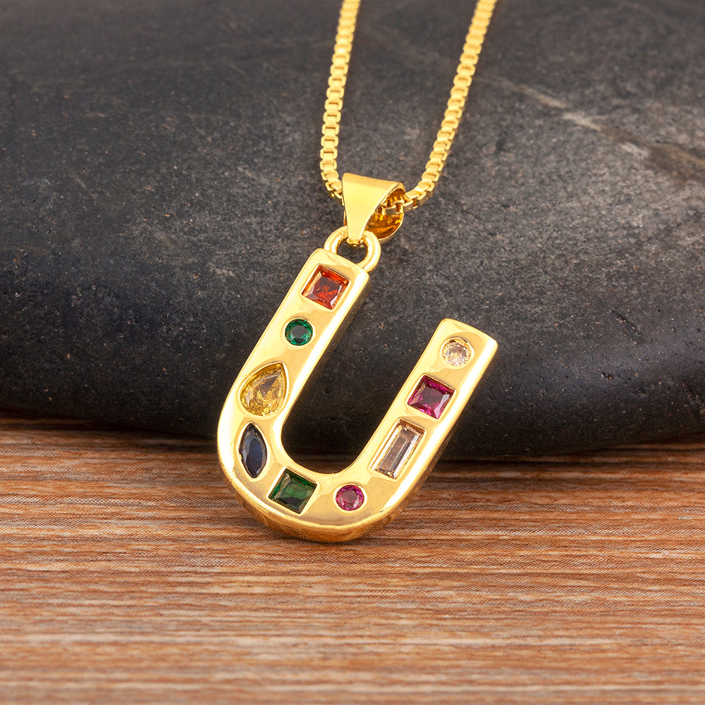 Colorful Gemstone Initial Pendant Necklace