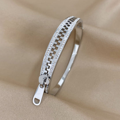 Zipper-Inspired Crystal Accent Gold Bracelet