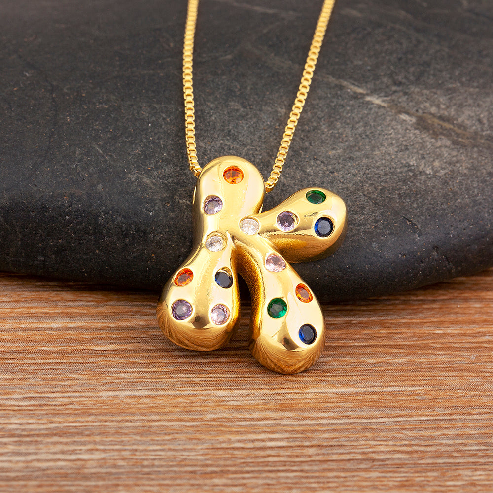 Colorful Gem Bubble Initial Pendant Necklace