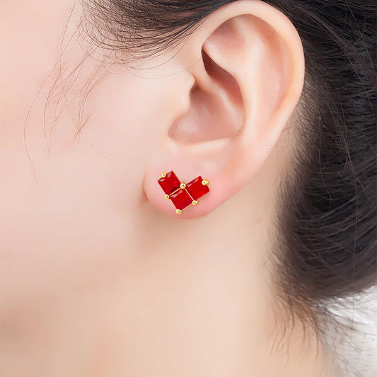 Ruby Quad Diamond Stud Earring
