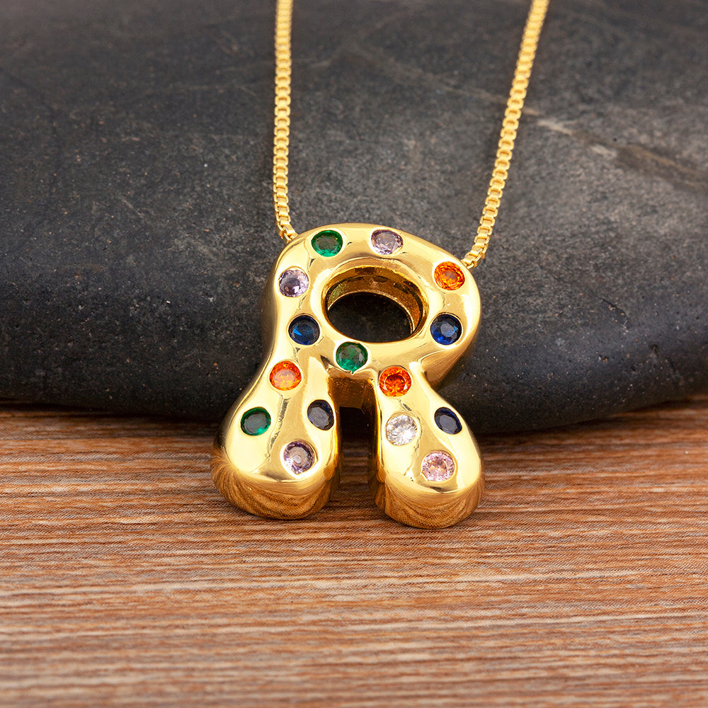 Colorful Gem Bubble Initial Pendant Necklace