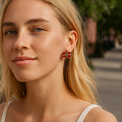 Emerald Center Floral Stud Earrings