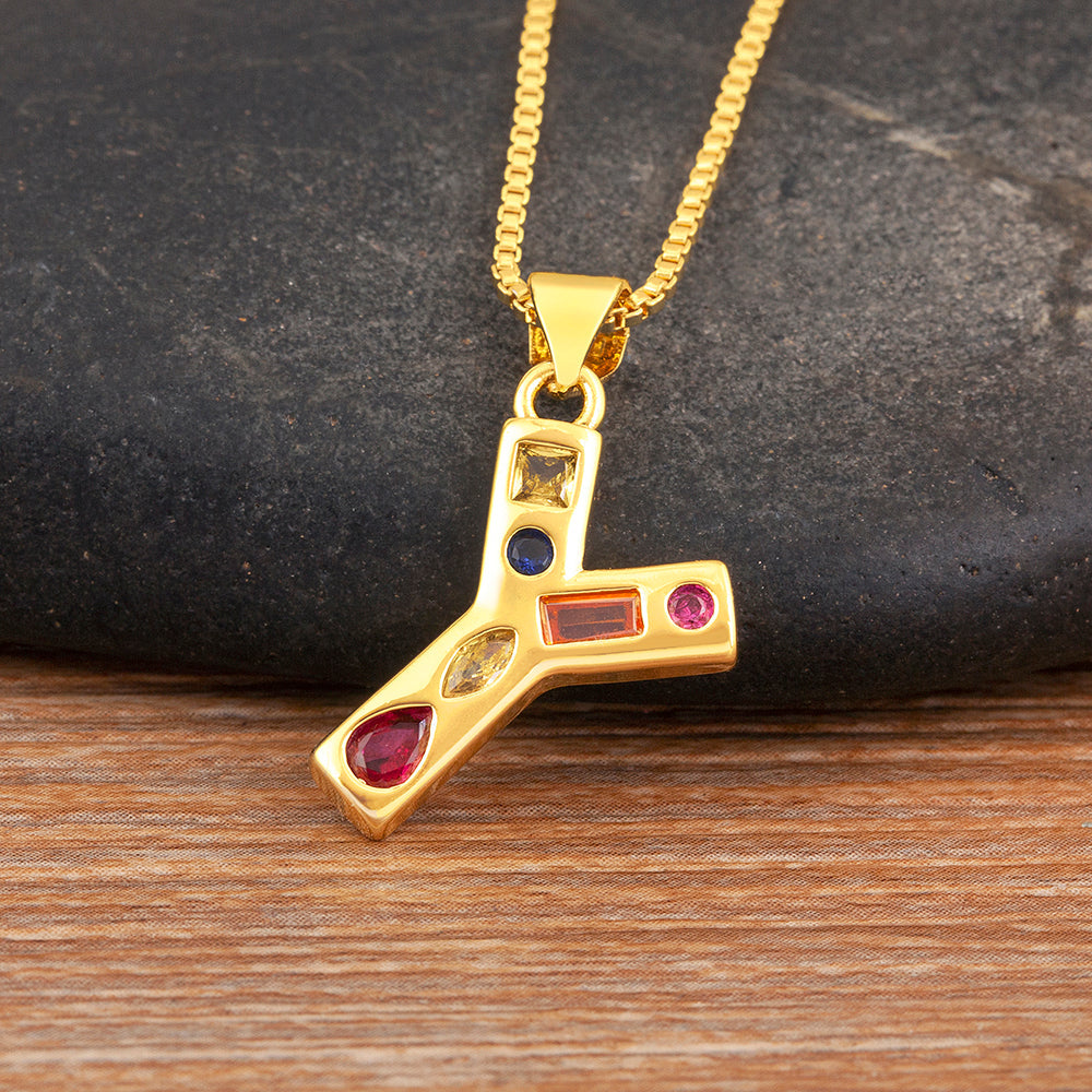 Colorful Gemstone Initial Pendant Necklace