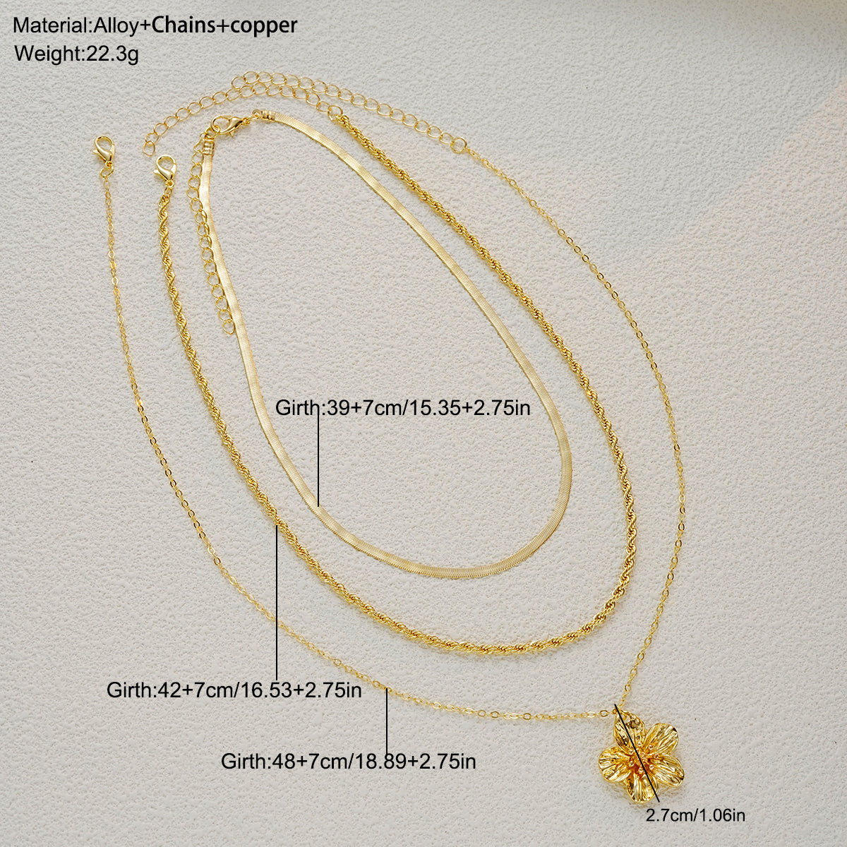 3pc Floral Pendant Layered Necklace Set