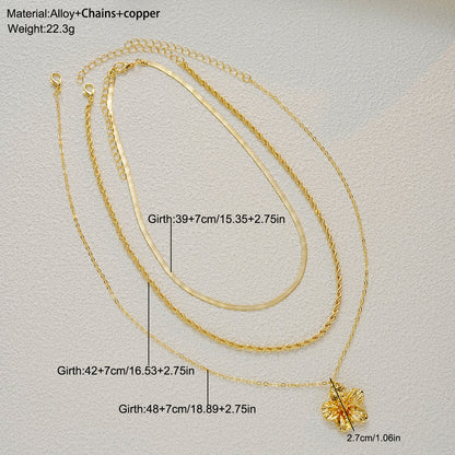 3pc Floral Pendant Layered Necklace Set